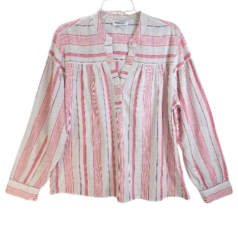 New Direction Long Tab Sleeve Cotton Linen Blouse Size XL